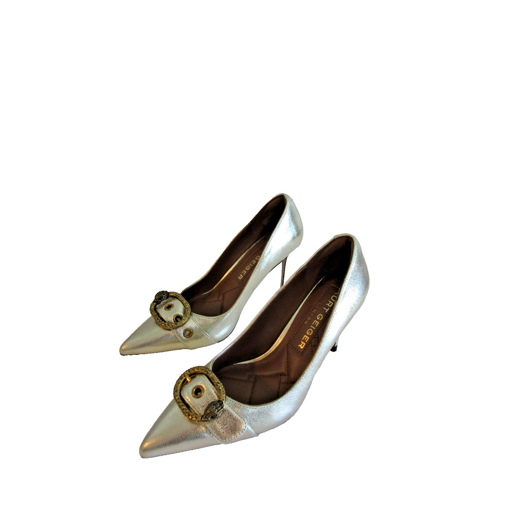 KURT GEIGER London Gold Metallic Jeweled Eagle Buckle Pointed Toe 6 Pumps